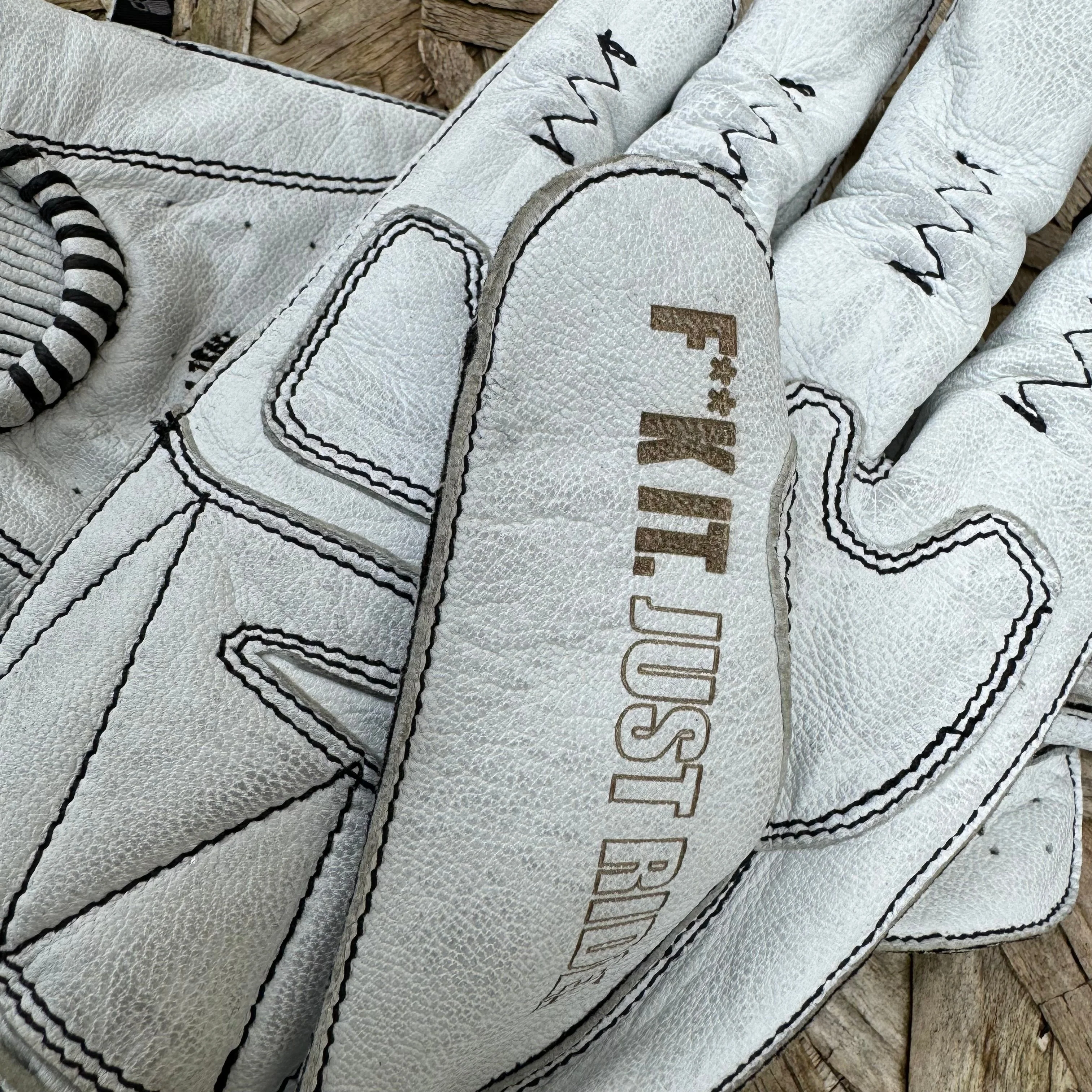 Motorcycle Glove Protective Domino Leather White - Image 8